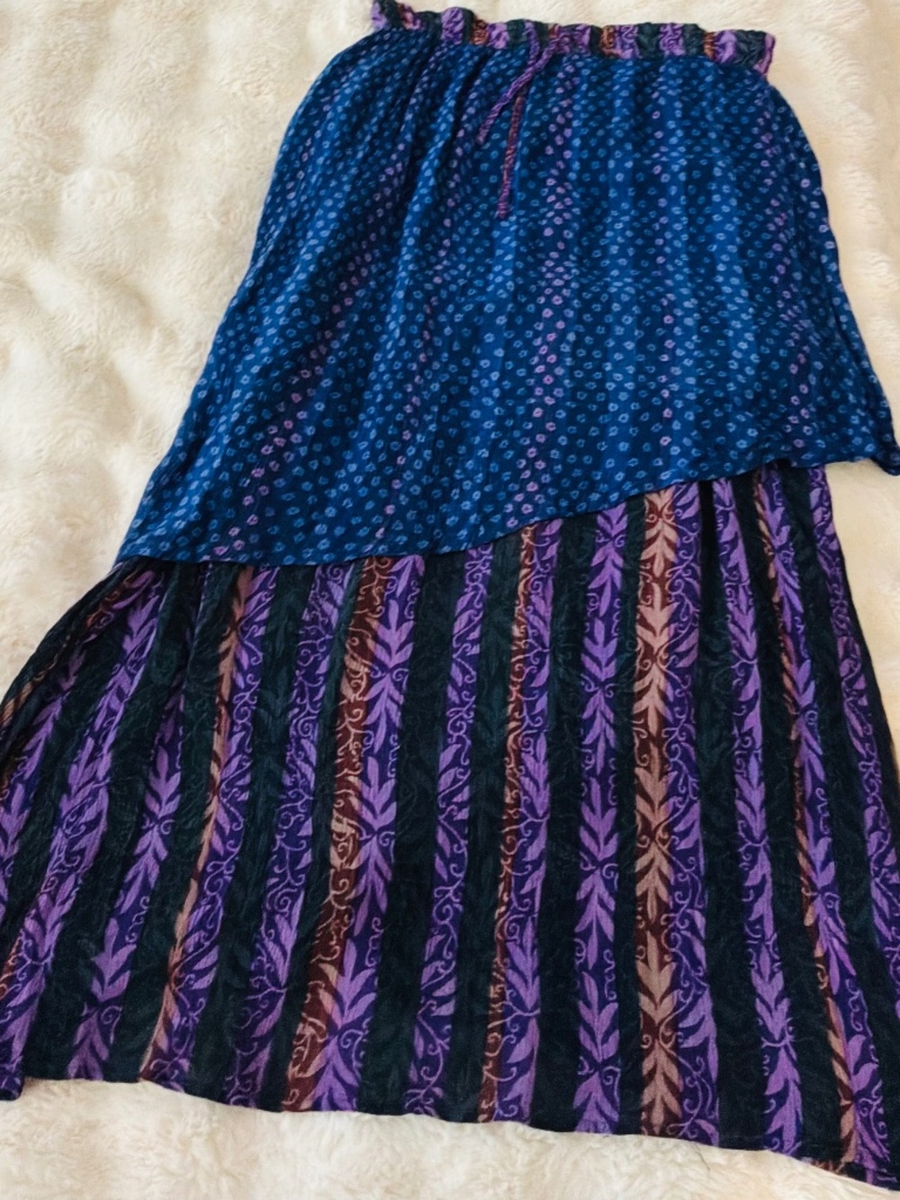 Papa Fashions Boho Patchwork Tiered Maxi Skirt Blue Purple Size S